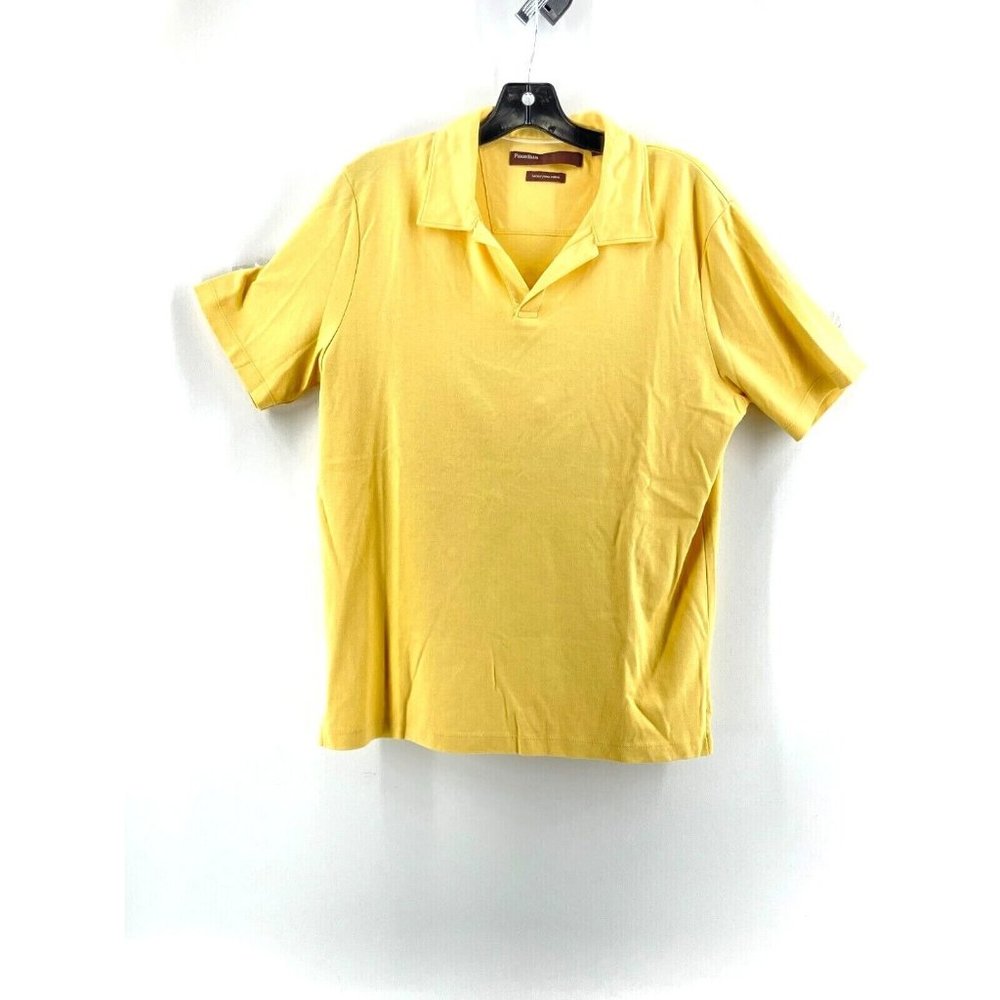 Perry Ellis Women's Short Sleeve Yellow Polo Collared Golf Shirt Top Size Med